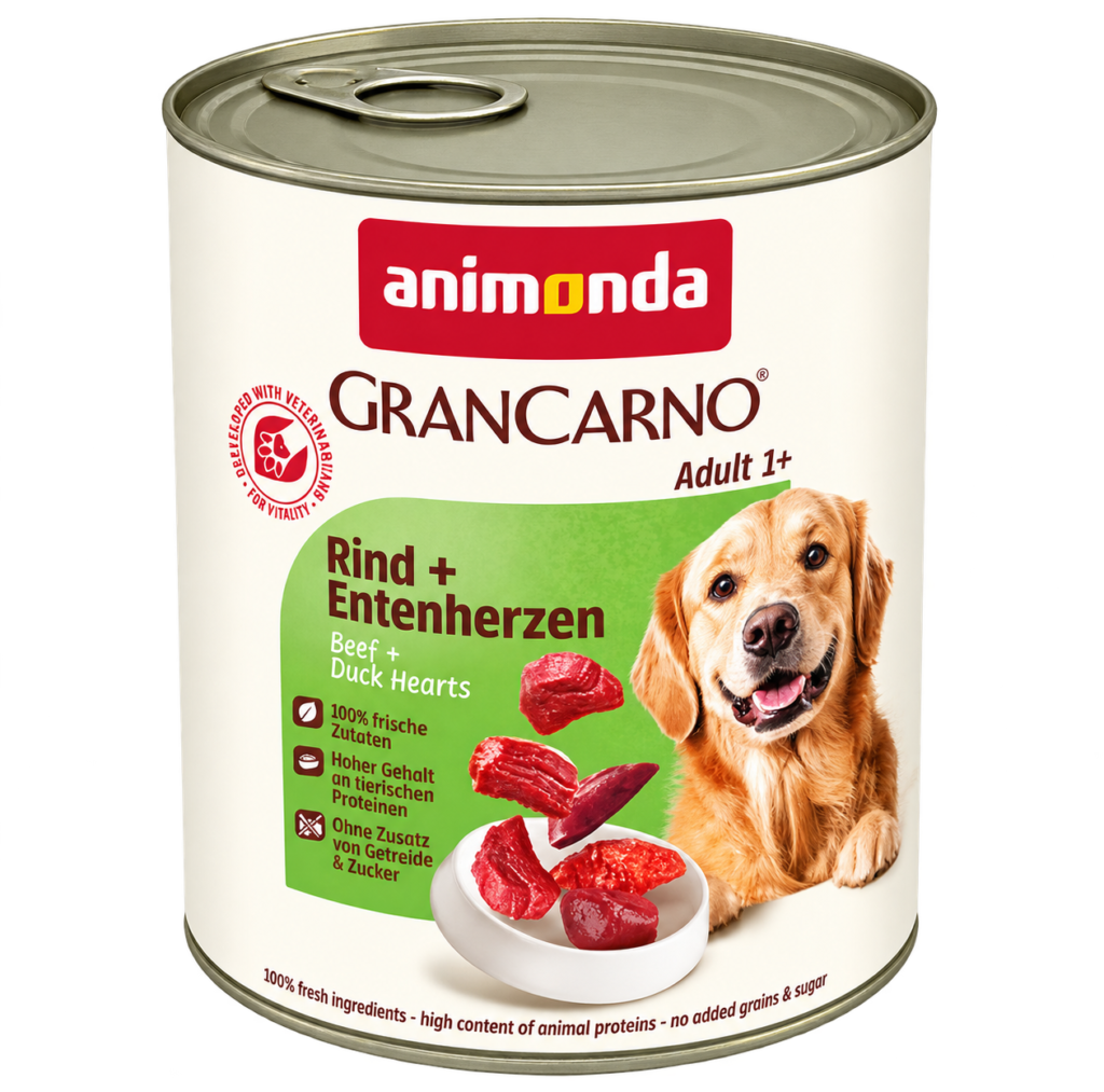 animonda GranCarno Adult - консервирана храна за кучета, говеждо и патешки сърца, 400 г